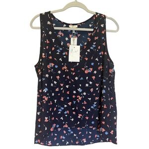 Joie Erla Top Women Large Midnight Navy Floral High-Low Sleeveless NWT